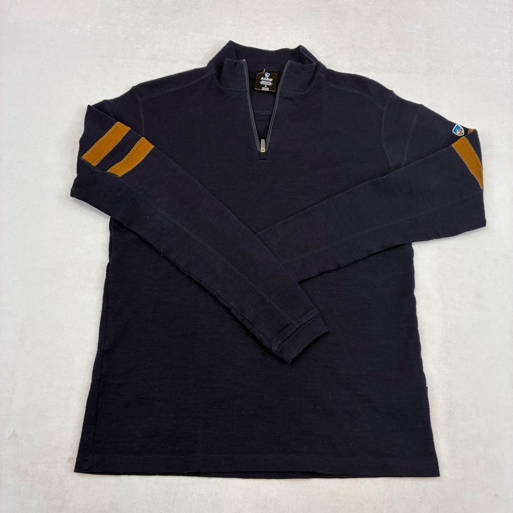 KUHL Pullover Mens Small Navy Blue 100% Merino Wool 1/4 Zip Thumbhole 3015